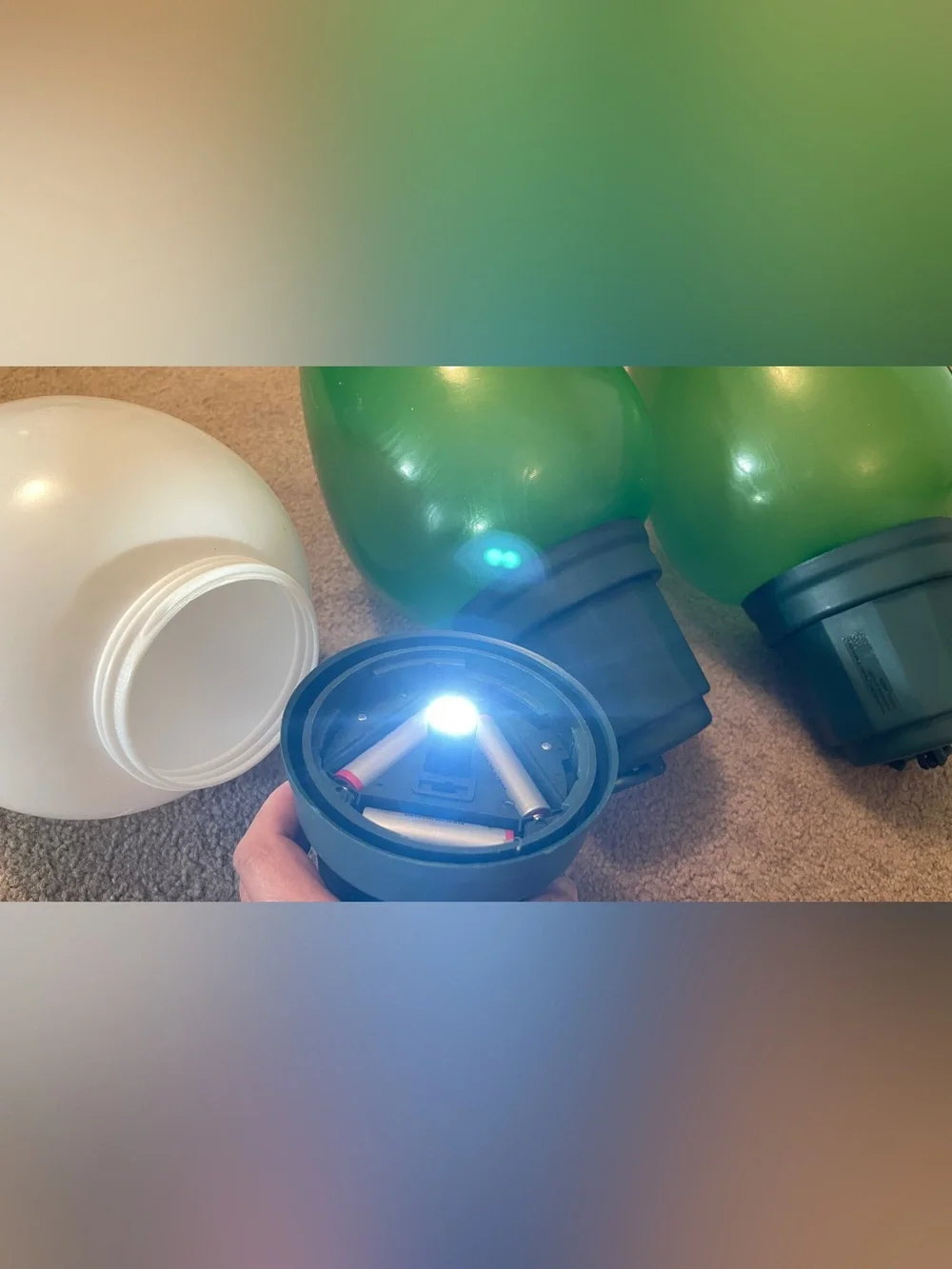 4 Large 13” Blow Mold Light Bulbs LED Jumbo Christmas Ornament White Green